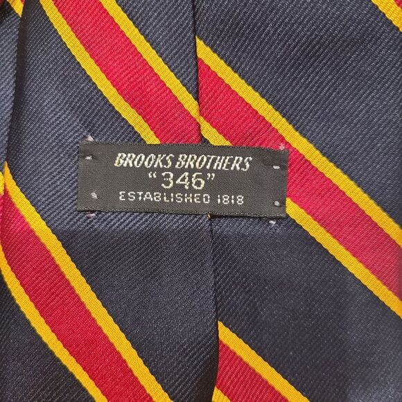 Brooks Brothers Silk  Black Tie with Red and Yellow Stripes - Picture 2 of 3